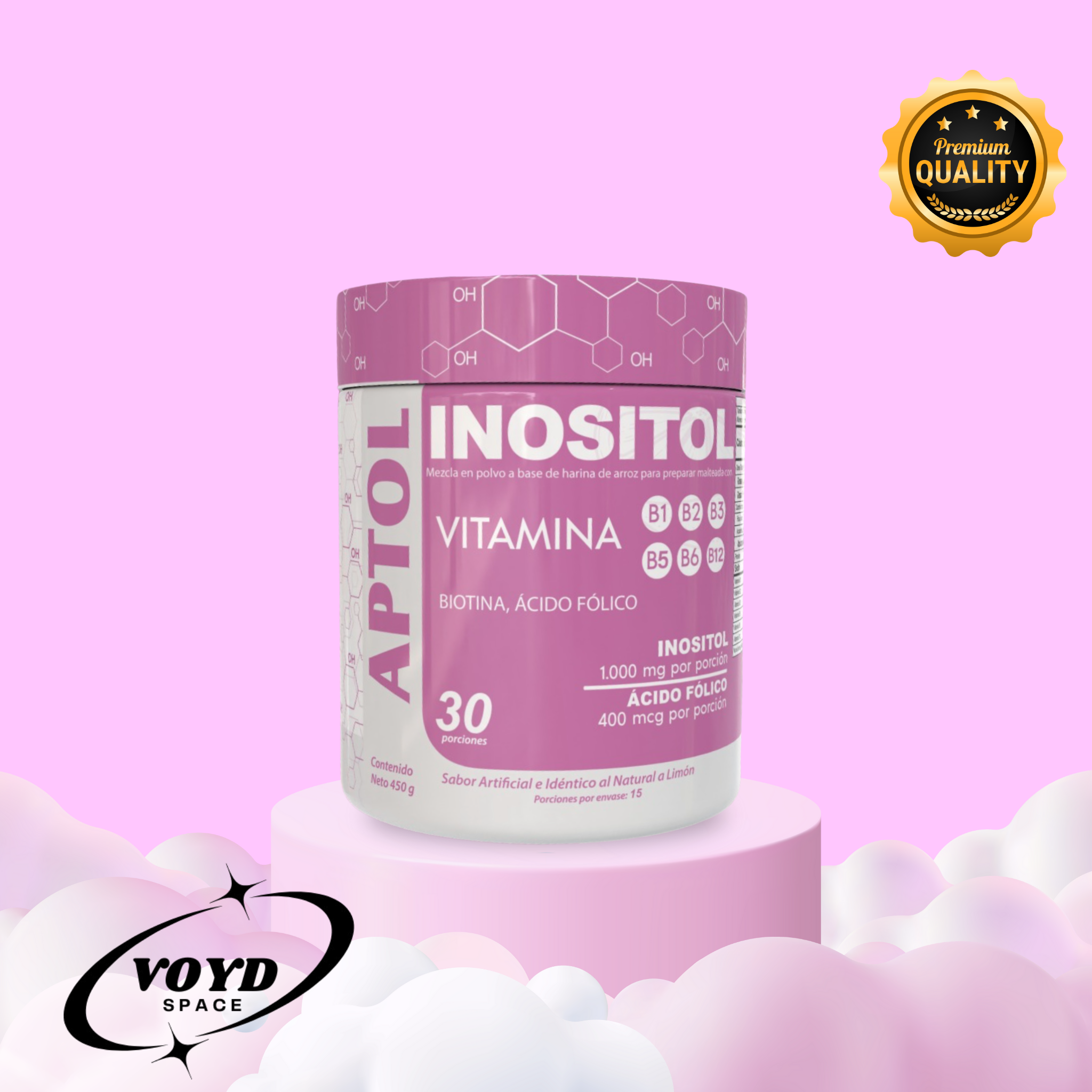 Inositol con Biotina, Ácido Fólico y Multivitaminas Aptol x450g