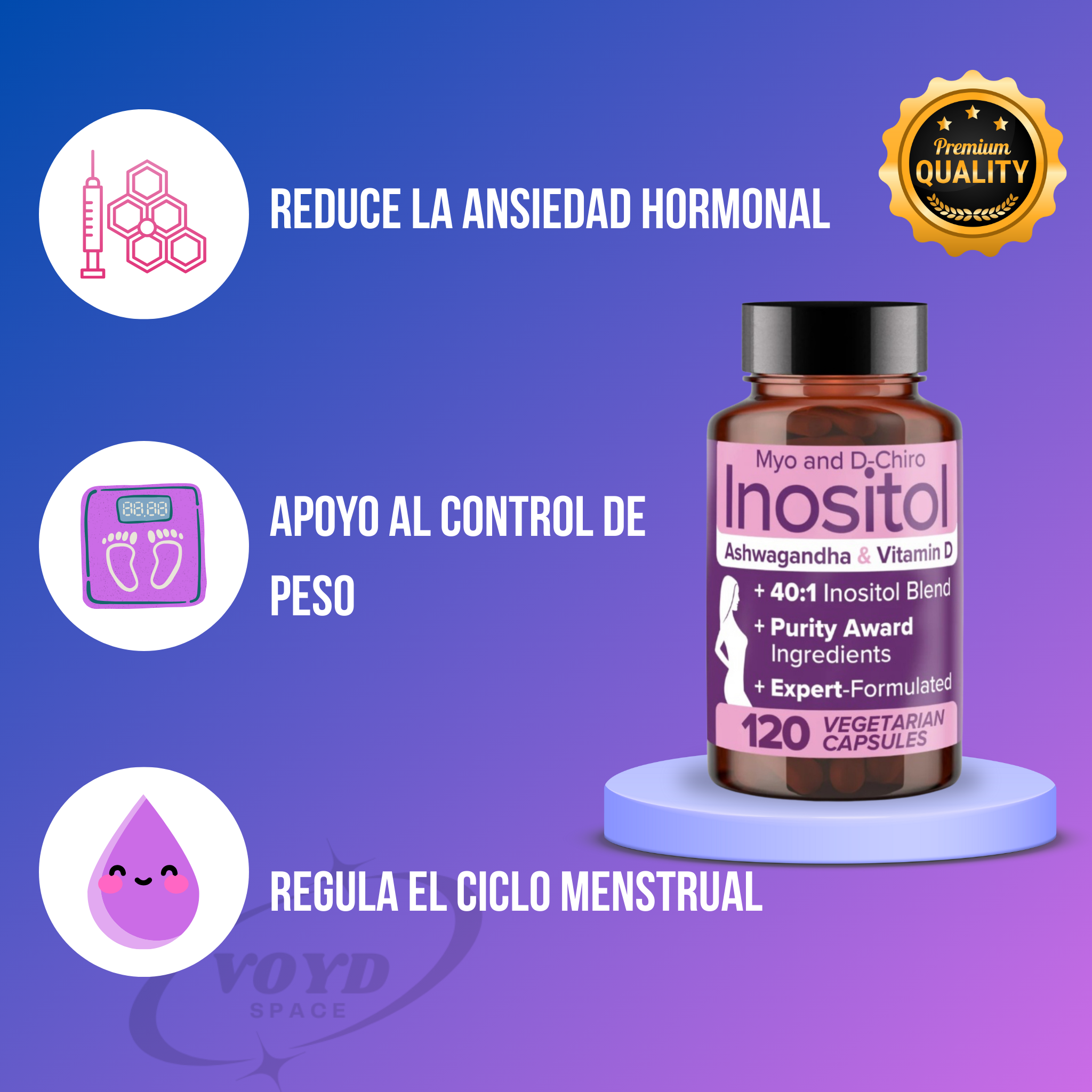 Inositol, Ashwagandha & Vitamina C x120 caps